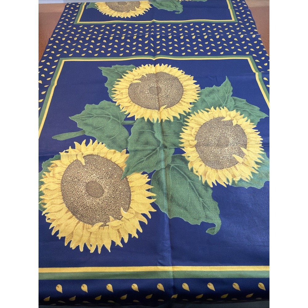 Vtg Springs~"Three Sunflowers" Navy Blue BG 2 Cotton Fabric Panels 14.5"x14.5"